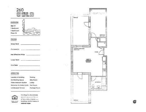 Floor plan for 1 bed, 1 bath, 621 sqft